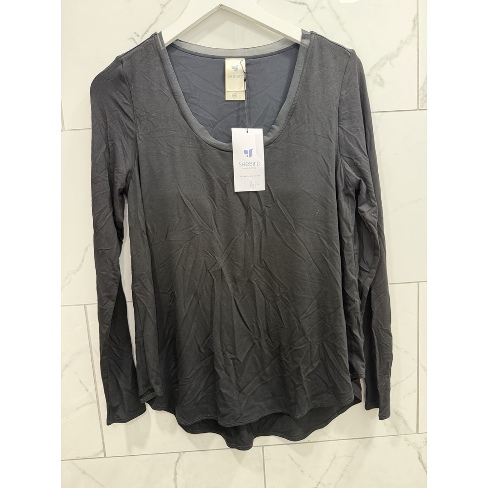 NEW SheBird Women's Black Long Sleeve Top Bra Size M/L - Picture 2 of 6